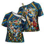 Personalized Gold Coast Titans Rugby Christmas Cross Shoulder Shirt Holiday Mascot Graphic Art Festive Lights Bow