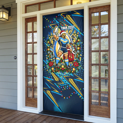 Personalized Gold Coast Titans Rugby Christmas Door Cover Holiday Mascot Graphic Art Festive Lights Bow