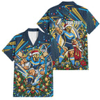 Personalized Gold Coast Titans Rugby Christmas Family Matching Long Sleeve Bodycon Dress and Hawaiian Shirt Holiday Mascot Graphic Art Festive Lights Bow