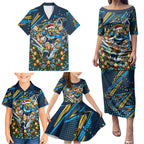 Personalized Gold Coast Titans Rugby Christmas Family Matching Puletasi and Hawaiian Shirt Holiday Mascot Graphic Art Festive Lights Bow