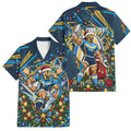 Personalized Gold Coast Titans Rugby Christmas Family Matching Short Sleeve Bodycon Dress and Hawaiian Shirt Holiday Mascot Graphic Art Festive Lights Bow