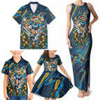 Personalized Gold Coast Titans Rugby Christmas Family Matching Tank Maxi Dress and Hawaiian Shirt Holiday Mascot Graphic Art Festive Lights Bow