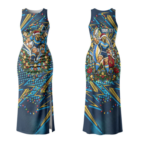 Personalized Gold Coast Titans Rugby Christmas Family Matching Tank Maxi Dress and Hawaiian Shirt Holiday Mascot Graphic Art Festive Lights Bow