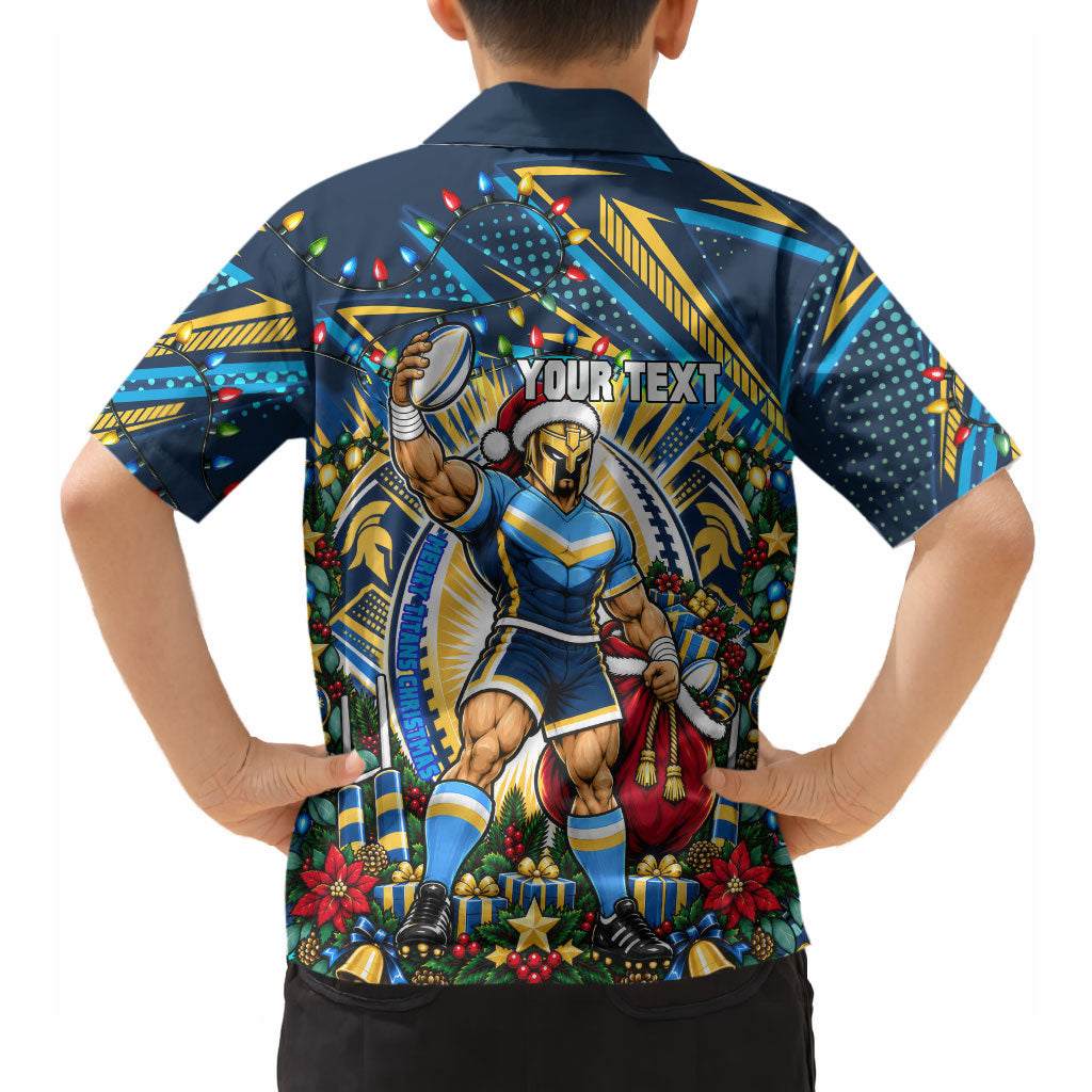 Personalized Gold Coast Titans Rugby Christmas Hawaiian Shirt Holiday Mascot Graphic Art Festive Lights Bow
