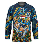 Personalized Gold Coast Titans Rugby Christmas Hockey Jersey Holiday Mascot Graphic Art Festive Lights Bow