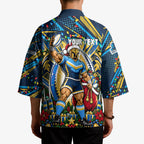 Personalized Gold Coast Titans Rugby Christmas Kimono Holiday Mascot Graphic Art Festive Lights Bow