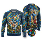 Personalized Gold Coast Titans Rugby Christmas Ugly Christmas Sweater Holiday Mascot Graphic Art Festive Lights Bow