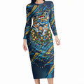 Personalized Gold Coast Titans Rugby Christmas Long Sleeve Bodycon Dress Holiday Mascot Graphic Art Festive Lights Bow