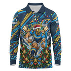 Personalized Gold Coast Titans Rugby Christmas Long Sleeve Polo Shirt Holiday Mascot Graphic Art Festive Lights Bow