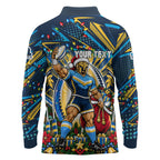 Personalized Gold Coast Titans Rugby Christmas Long Sleeve Polo Shirt Holiday Mascot Graphic Art Festive Lights Bow