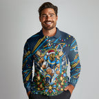 Personalized Gold Coast Titans Rugby Christmas Long Sleeve Polo Shirt Holiday Mascot Graphic Art Festive Lights Bow