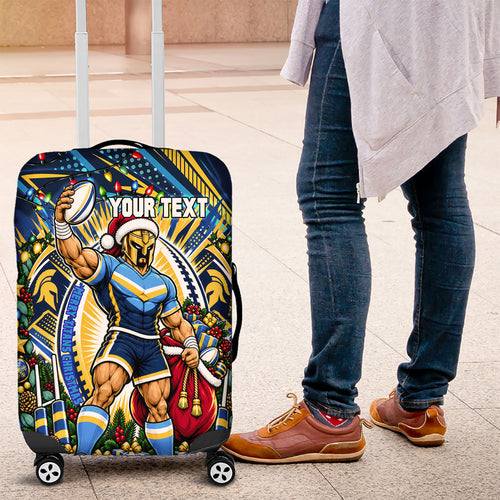 Personalized Gold Coast Titans Rugby Christmas Luggage Cover Holiday Mascot Graphic Art Festive Lights Bow