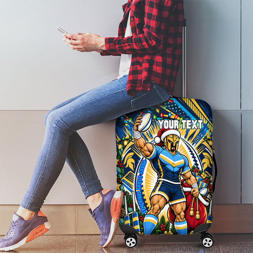 Personalized Gold Coast Titans Rugby Christmas Luggage Cover Holiday Mascot Graphic Art Festive Lights Bow