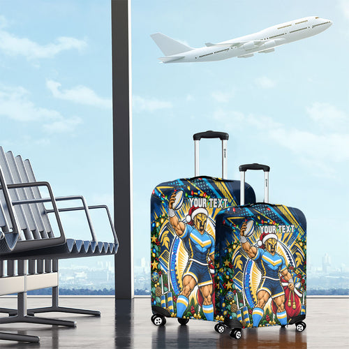 Personalized Gold Coast Titans Rugby Christmas Luggage Cover Holiday Mascot Graphic Art Festive Lights Bow