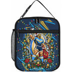 Personalized Gold Coast Titans Rugby Christmas Lunch Bag Holiday Mascot Graphic Art Festive Lights Bow