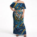 Personalized Gold Coast Titans Rugby Christmas Off Shoulder Maxi Dress Holiday Mascot Graphic Art Festive Lights Bow
