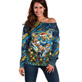 Personalized Gold Coast Titans Rugby Christmas Off Shoulder Sweater Holiday Mascot Graphic Art Festive Lights Bow