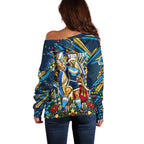 Personalized Gold Coast Titans Rugby Christmas Off Shoulder Sweater Holiday Mascot Graphic Art Festive Lights Bow
