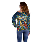 Personalized Gold Coast Titans Rugby Christmas Off Shoulder Sweater Holiday Mascot Graphic Art Festive Lights Bow