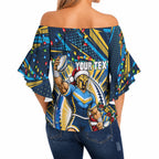 Personalized Gold Coast Titans Rugby Christmas Off Shoulder Wrap Waist Top Holiday Mascot Graphic Art Festive Lights Bow