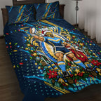 Personalized Gold Coast Titans Rugby Christmas Quilt Bed Set Holiday Mascot Graphic Art Festive Lights Bow