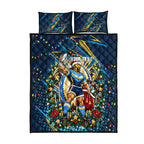 Personalized Gold Coast Titans Rugby Christmas Quilt Bed Set Holiday Mascot Graphic Art Festive Lights Bow