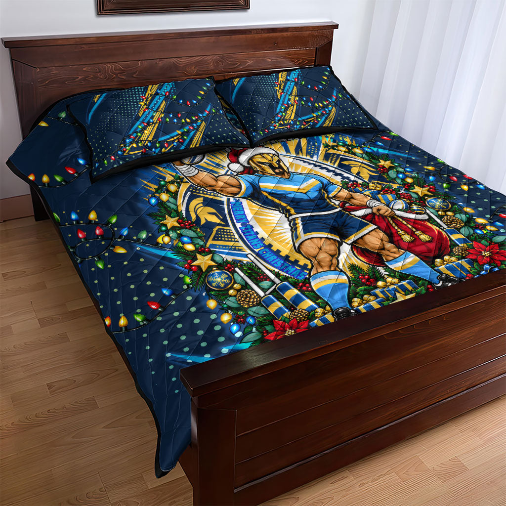 Personalized Gold Coast Titans Rugby Christmas Quilt Bed Set Holiday Mascot Graphic Art Festive Lights Bow