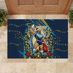 Personalized Gold Coast Titans Rugby Christmas Rubber Doormat Holiday Mascot Graphic Art Festive Lights Bow