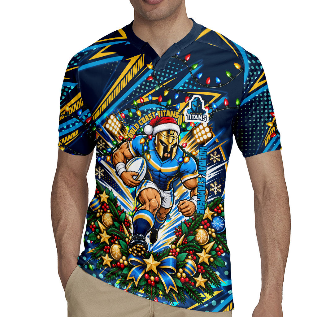 Personalized Gold Coast Titans Rugby Christmas Rugby Jersey Holiday Mascot Graphic Art Festive Lights Bow