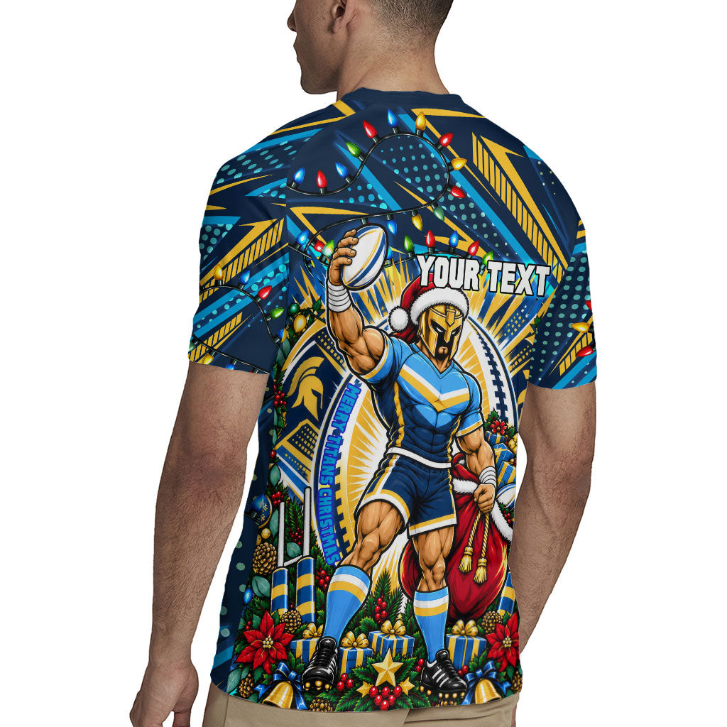 Personalized Gold Coast Titans Rugby Christmas Rugby Jersey Holiday Mascot Graphic Art Festive Lights Bow