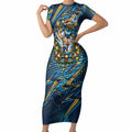 Personalized Gold Coast Titans Rugby Christmas Short Sleeve Bodycon Dress Holiday Mascot Graphic Art Festive Lights Bow