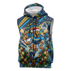 Personalized Gold Coast Titans Rugby Christmas Sleeveless Zip Hoodie Holiday Mascot Graphic Art Festive Lights Bow