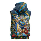 Personalized Gold Coast Titans Rugby Christmas Sleeveless Zip Hoodie Holiday Mascot Graphic Art Festive Lights Bow