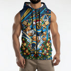 Personalized Gold Coast Titans Rugby Christmas Sleeveless Zip Hoodie Holiday Mascot Graphic Art Festive Lights Bow