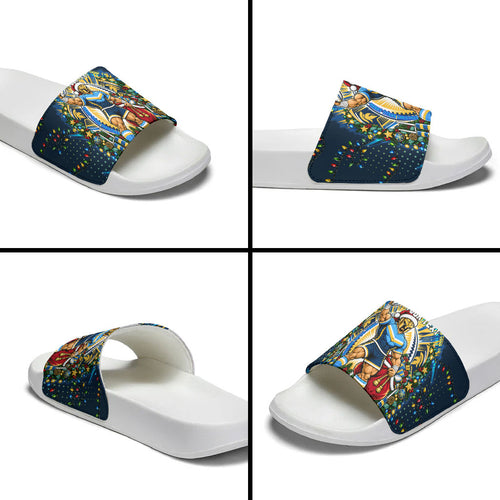 Personalized Gold Coast Titans Rugby Christmas Slide Sandals Holiday Mascot Graphic Art Festive Lights Bow