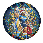 Personalized Gold Coast Titans Rugby Christmas Spare Tire Cover Holiday Mascot Graphic Art Festive Lights Bow