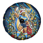Personalized Gold Coast Titans Rugby Christmas Spare Tire Cover Holiday Mascot Graphic Art Festive Lights Bow