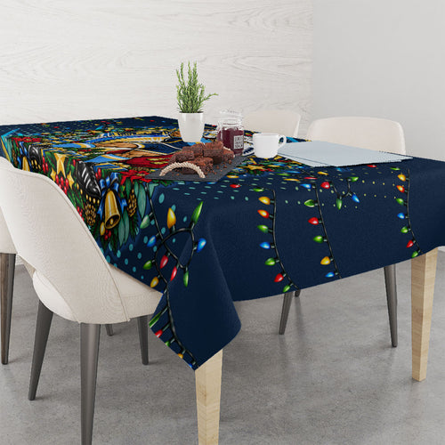 Personalized Gold Coast Titans Rugby Christmas Tablecloth Holiday Mascot Graphic Art Festive Lights Bow