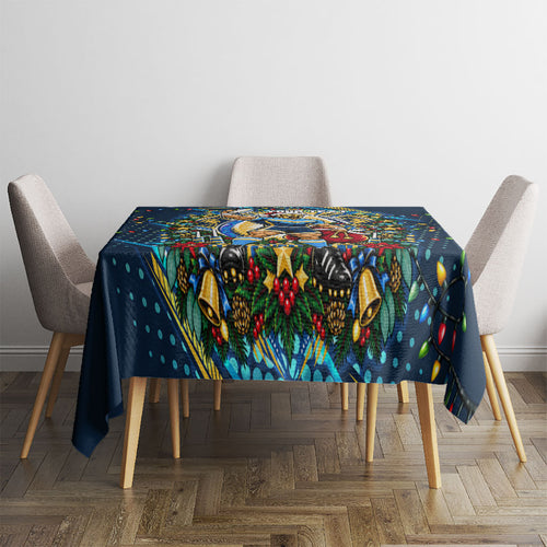 Personalized Gold Coast Titans Rugby Christmas Tablecloth Holiday Mascot Graphic Art Festive Lights Bow