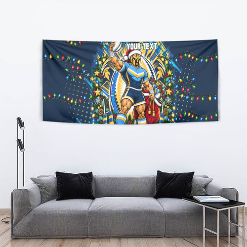 Personalized Gold Coast Titans Rugby Christmas Tapestry Holiday Mascot Graphic Art Festive Lights Bow