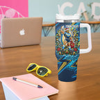 Personalized Gold Coast Titans Rugby Christmas Tumbler With Handle Holiday Mascot Graphic Art Festive Lights Bow
