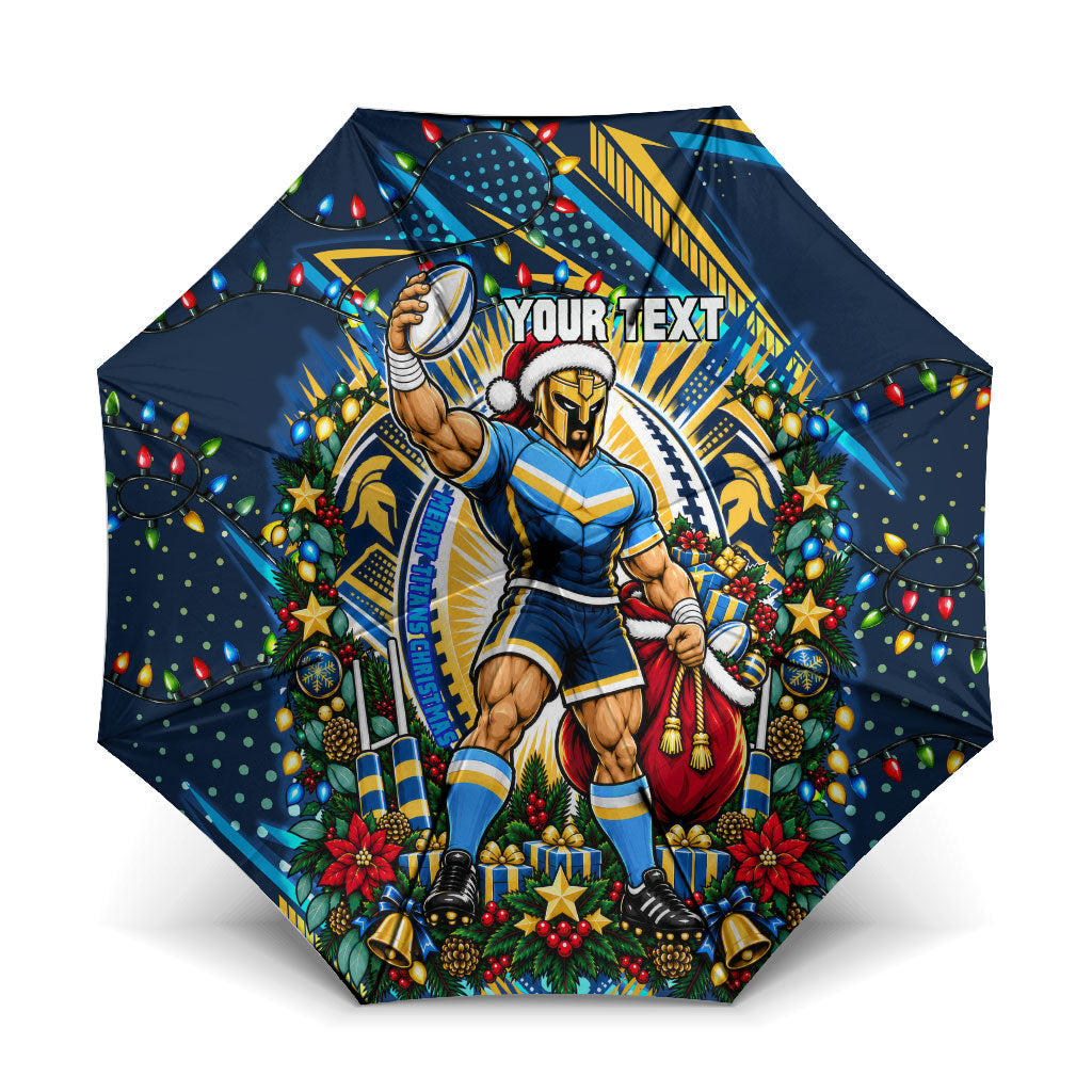 Personalized Gold Coast Titans Rugby Christmas Umbrella Holiday Mascot Graphic Art Festive Lights Bow
