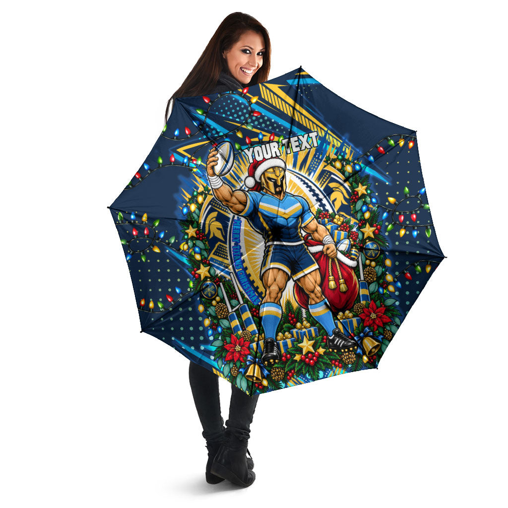 Personalized Gold Coast Titans Rugby Christmas Umbrella Holiday Mascot Graphic Art Festive Lights Bow