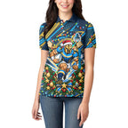 Personalized Gold Coast Titans Rugby Christmas Women Polo Shirt Holiday Mascot Graphic Art Festive Lights Bow