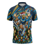 Personalized Gold Coast Titans Rugby Christmas Zipper Polo Shirt Holiday Mascot Graphic Art Festive Lights Bow