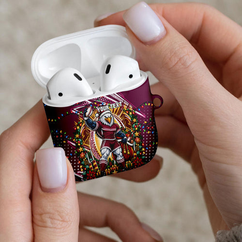 Personalized Manly Warringah Sea Eagles Rugby Christmas AirPods Case Holiday Mascot Graphic Art Festive Lights Bow