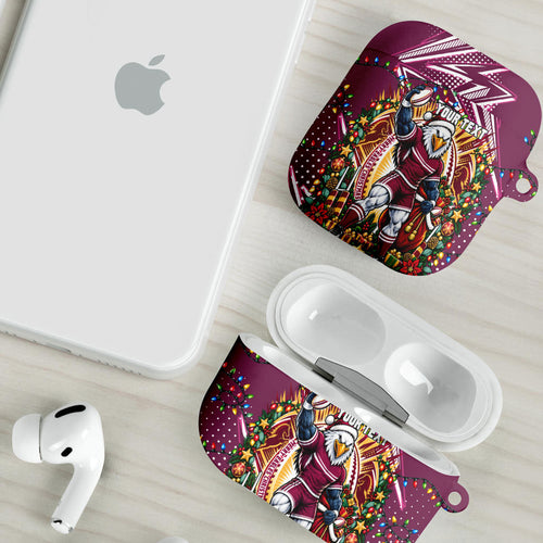 Personalized Manly Warringah Sea Eagles Rugby Christmas AirPods Case Holiday Mascot Graphic Art Festive Lights Bow