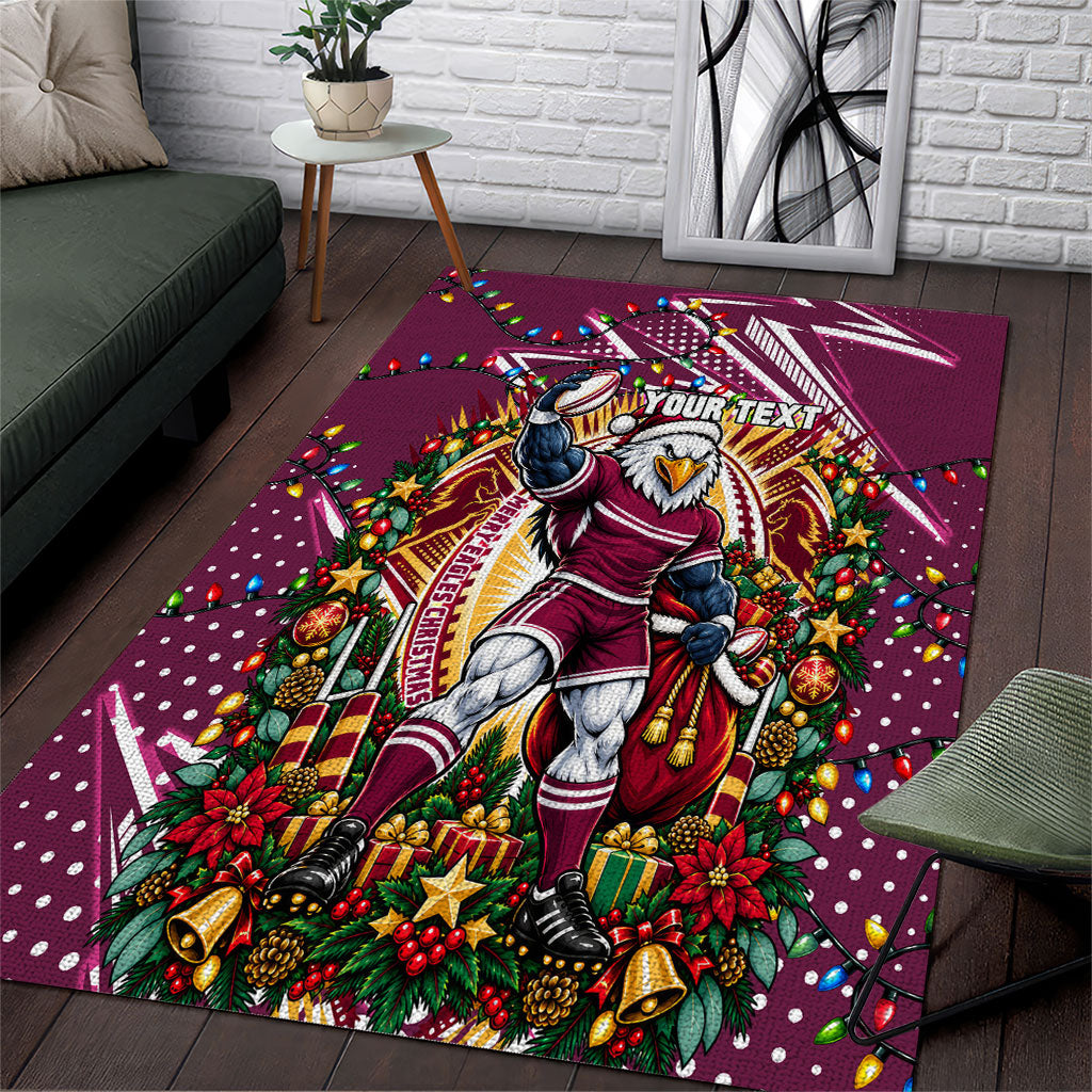 Personalized Manly Warringah Sea Eagles Rugby Christmas Area Rug Holiday Mascot Graphic Art Festive Lights Bow