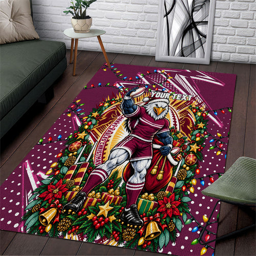 Personalized Manly Warringah Sea Eagles Rugby Christmas Area Rug Holiday Mascot Graphic Art Festive Lights Bow