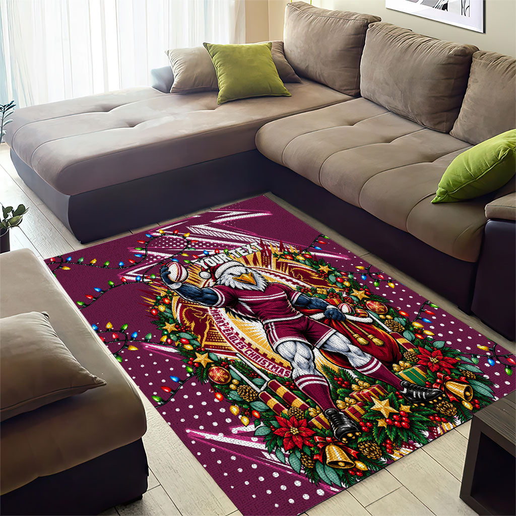 Personalized Manly Warringah Sea Eagles Rugby Christmas Area Rug Holiday Mascot Graphic Art Festive Lights Bow